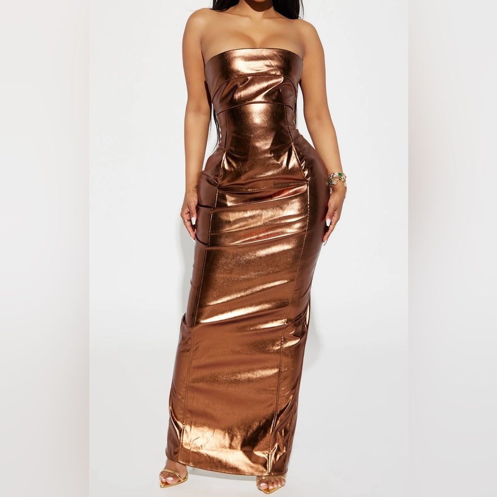 COPY - FashionNova Bronze Metallic Dress